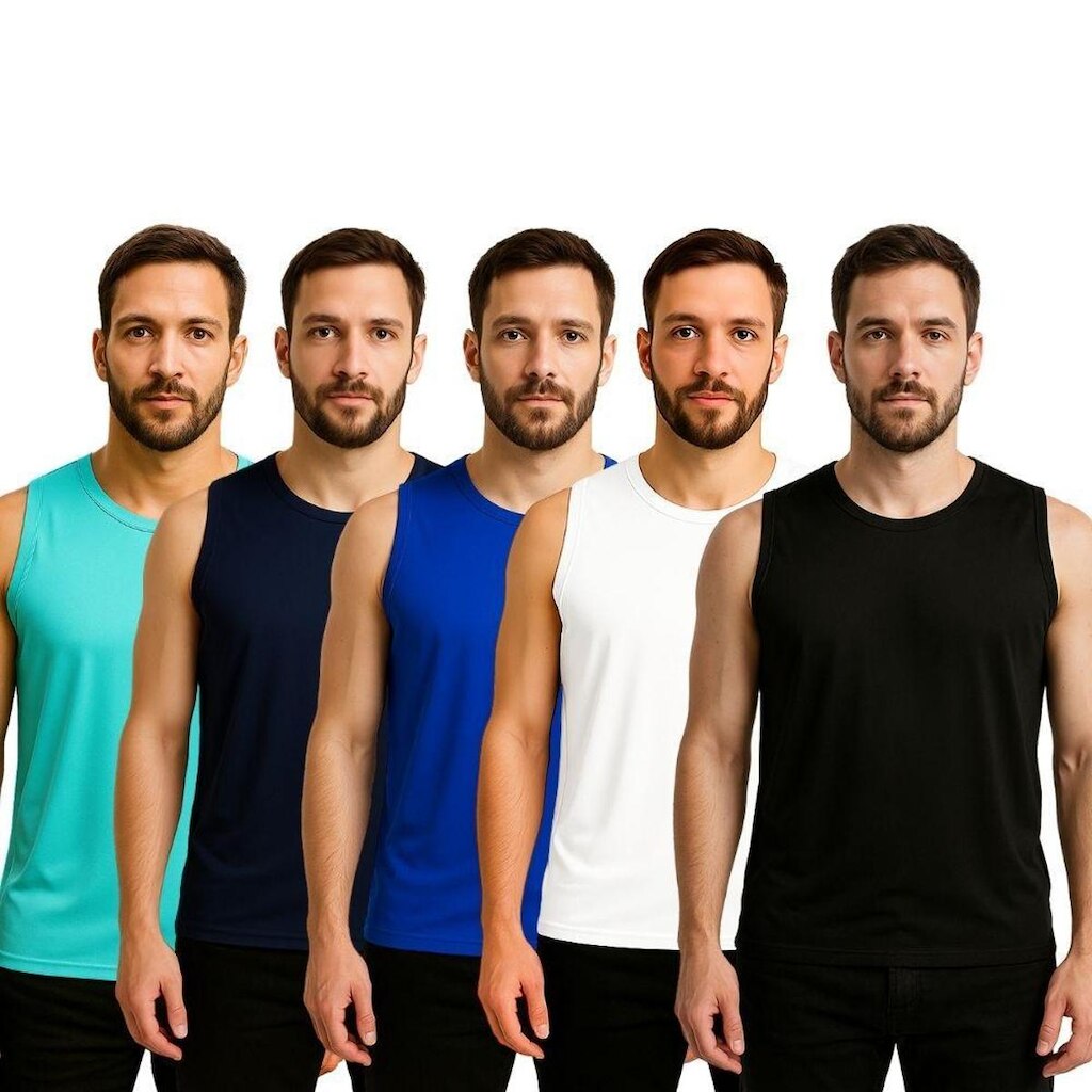 Kit 5 Camisetas Regata Masculina Lisa Dry Academia Fit