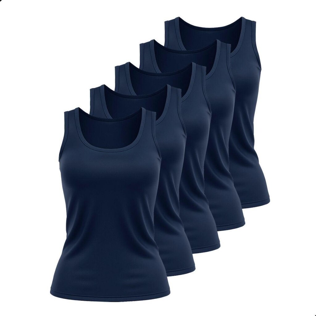 Kit 5 Camisetas Regatas Básicas Feminina Dry Lisa Tradicional Poliéster Treino