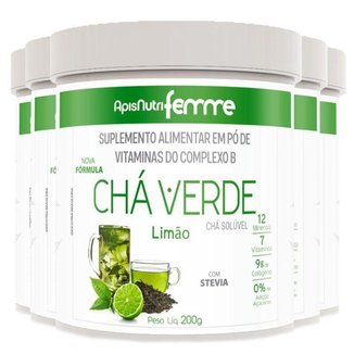 Kit 5 Chá Verde Solúvel Limão Apisnutri 200g