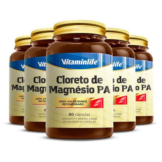 Kit 5 Cloreto De Magnésio Pa Vitaminlife 60 cápsulas Menor preço em Kit 5 Cloreto De Magnésio Pa Vitaminlife 60 cápsulas