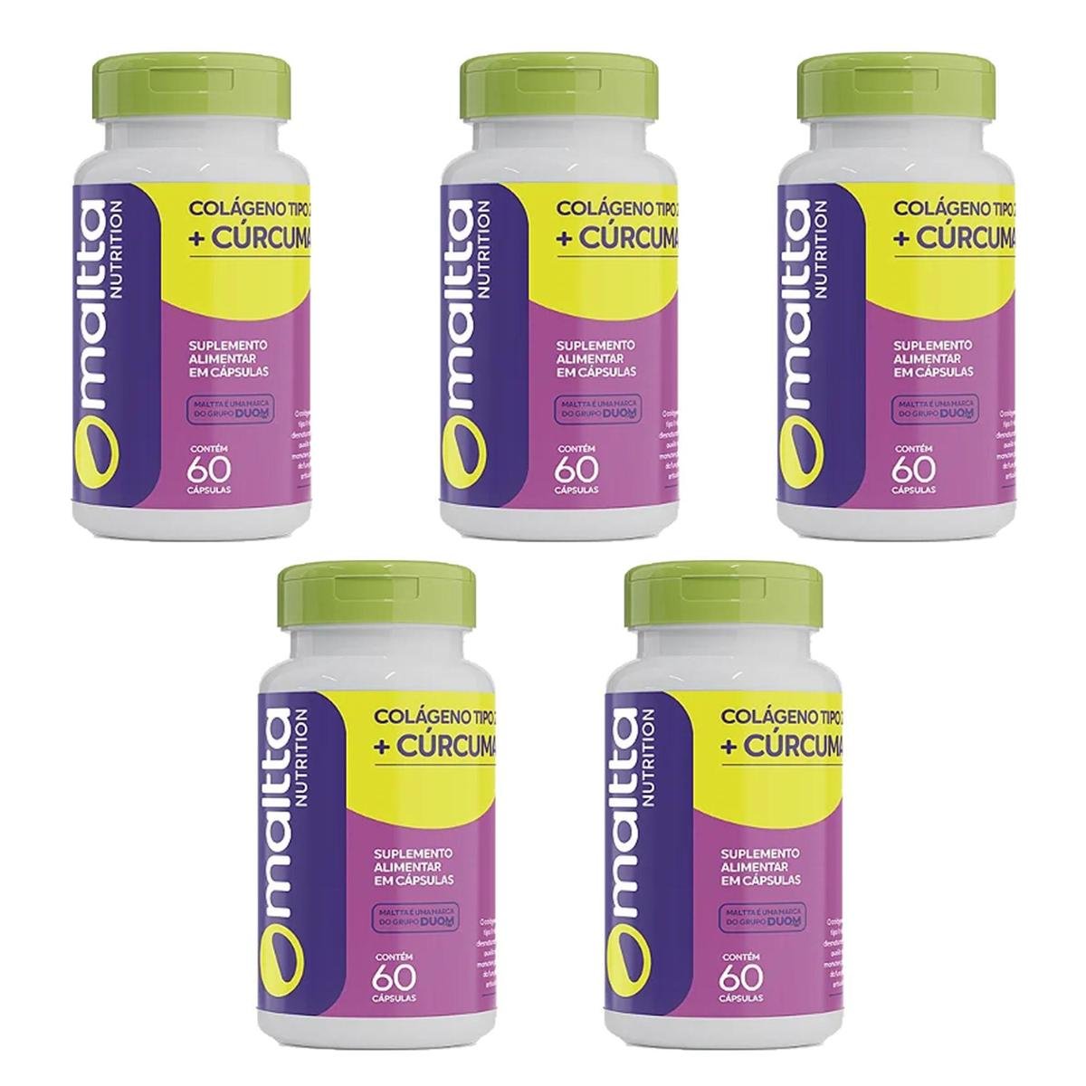 Kit 5 Colágeno Tipo 2 + Cúrcuma 5x60 cápsulas Maltta
