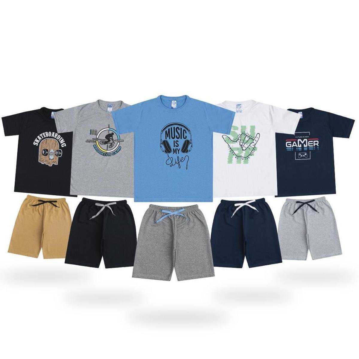 Kit 5 Conjunto Infantil Verão Masculino Menino Roupa Criança Manga curta