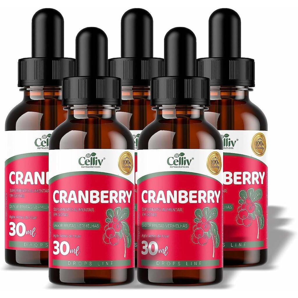 Kit 5 Cranberry em Gotas Sabor Frutas Vermelhas 30ml Celliv