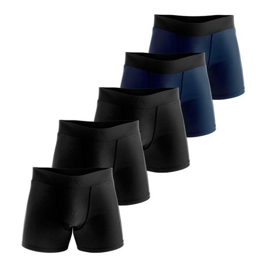 Kit 5 Cuecas Boxer Adulto Microfibra Confort Cuecas Box - Preto+Marinho Menor preço em Kit 5 Cuecas Boxer Adulto Microfibra Confort Cuecas Box - Preto+Marinho