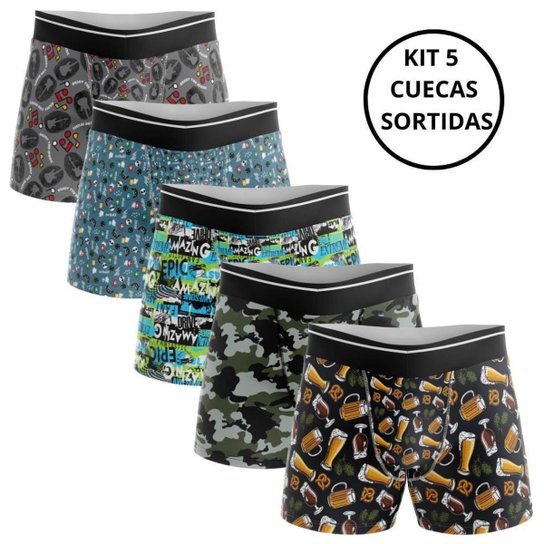 Kit 5 Cuecas Boxer La Maths Estampadas Sortidas - Sortido Menor preço em Kit 5 Cuecas Boxer La Maths Estampadas Sortidas - Sortido