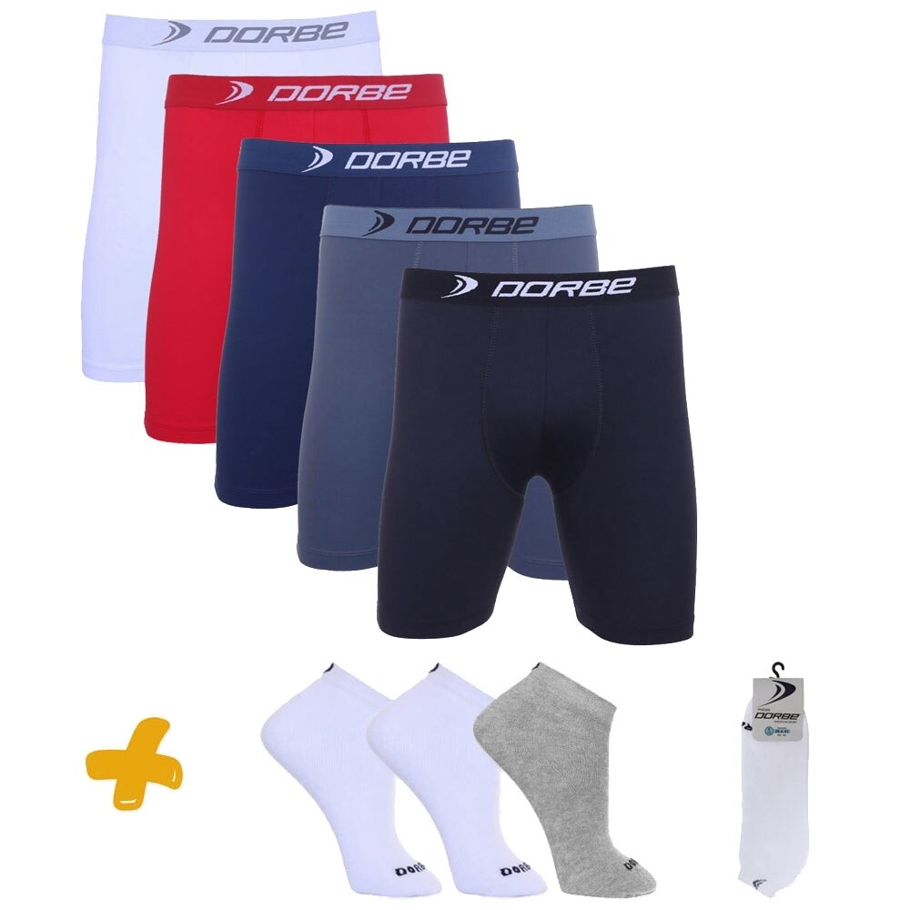 Kit 5 Cuecas Dorbe Long Leg + 3 Pares de Meia Sport