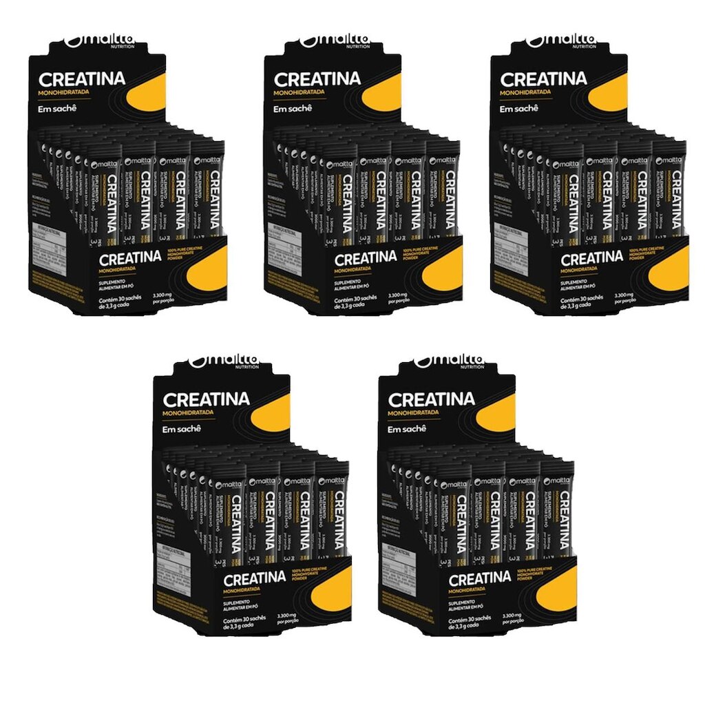 Kit 5 Display Creatina em pó com 5x30 sachês de 3,3g cada Maltta