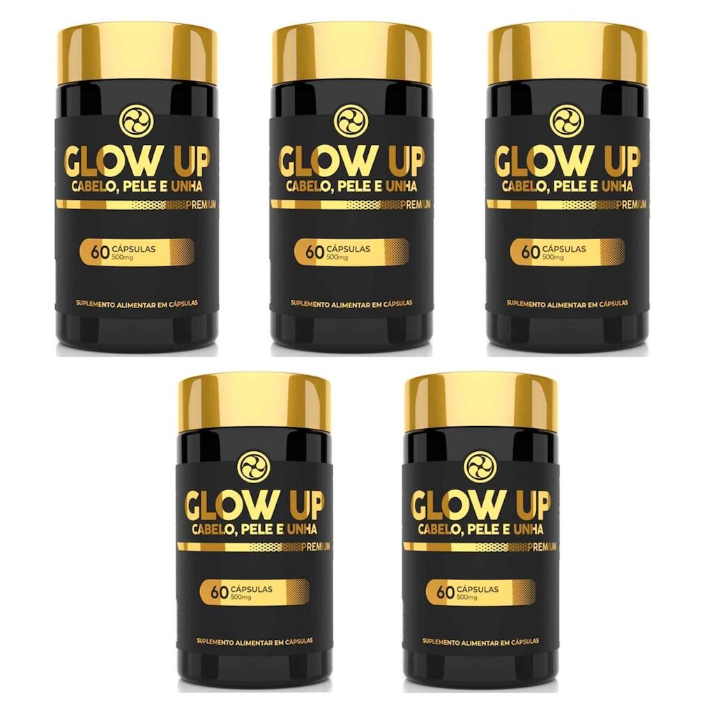 Kit 5 Glow UP Cabelo Pele e Unha Premium 500mg 5x60 cps Floral Ervas