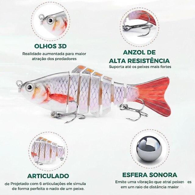 Kit 5 Isca Artificial Articulada Lambari Pesca Lorben