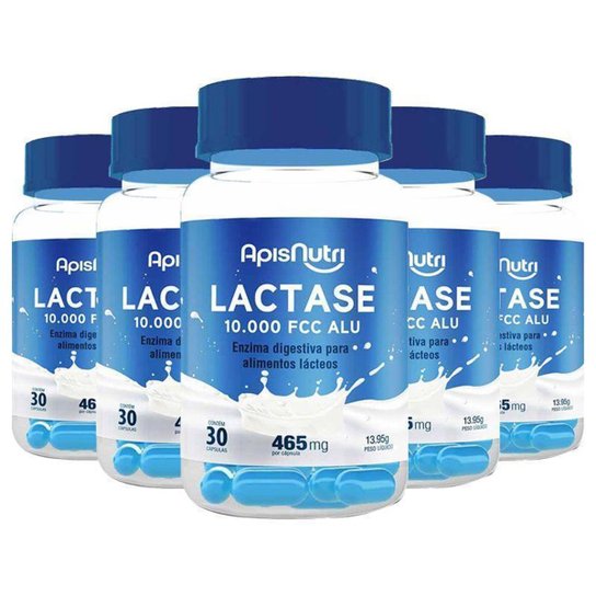 Kit 5 Lactase 10.000 FCC ALU Enzima Digestiva Apisnutri 30 cápsulas