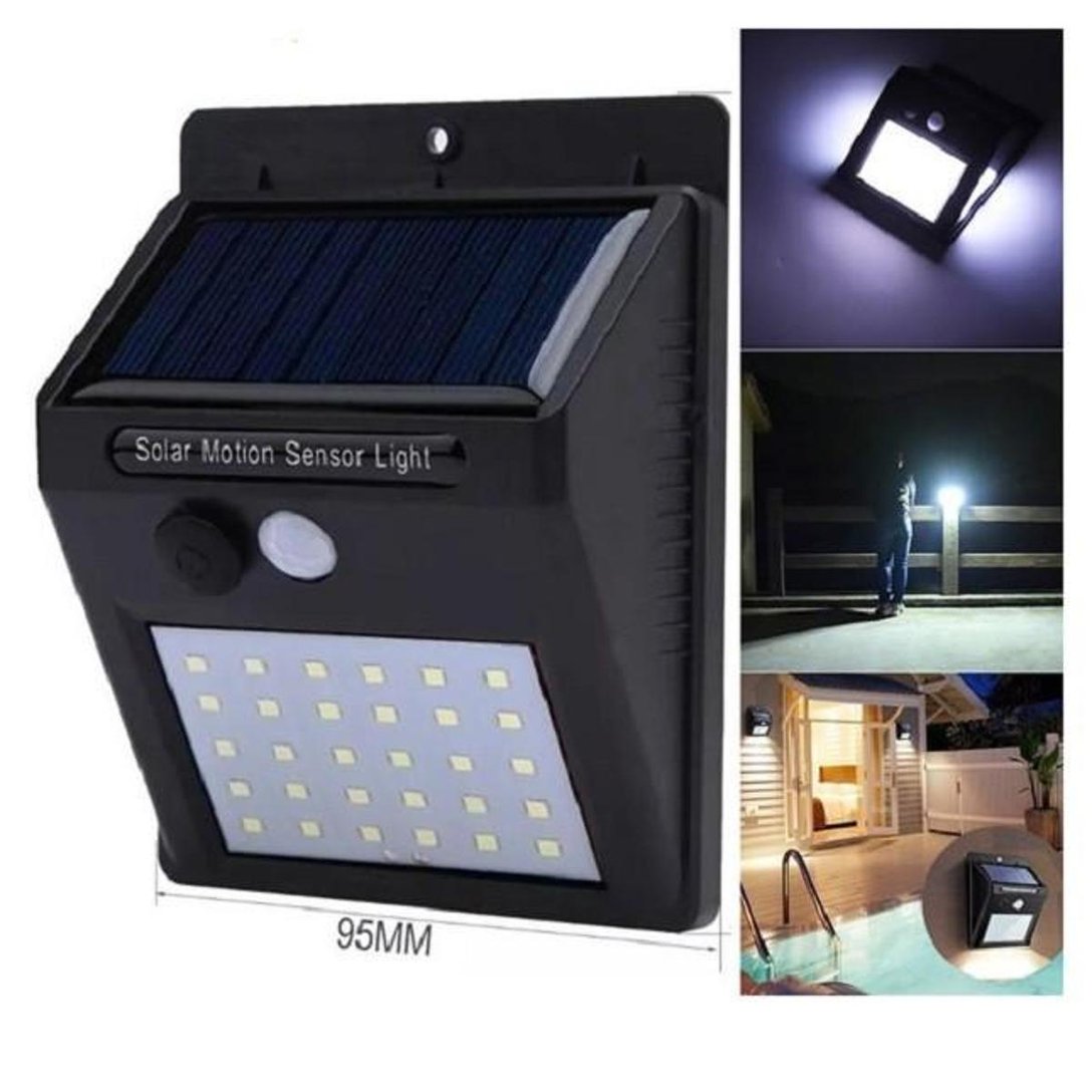 Kit 5 Luminária Solar Iluminação Jardim Exterior Parede 30 Leds Preto