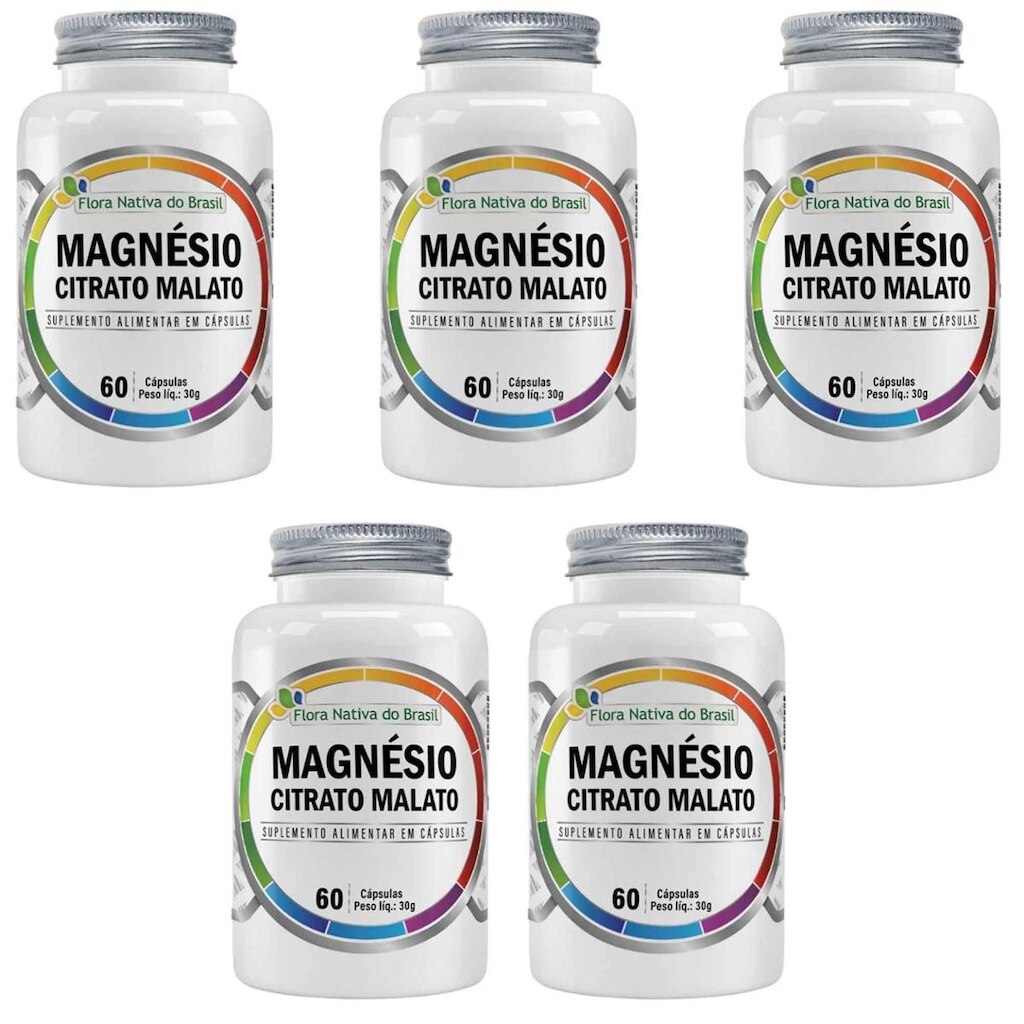 Kit 5 Magnésio Citrato Malato 5x60 cps Flora Nativa