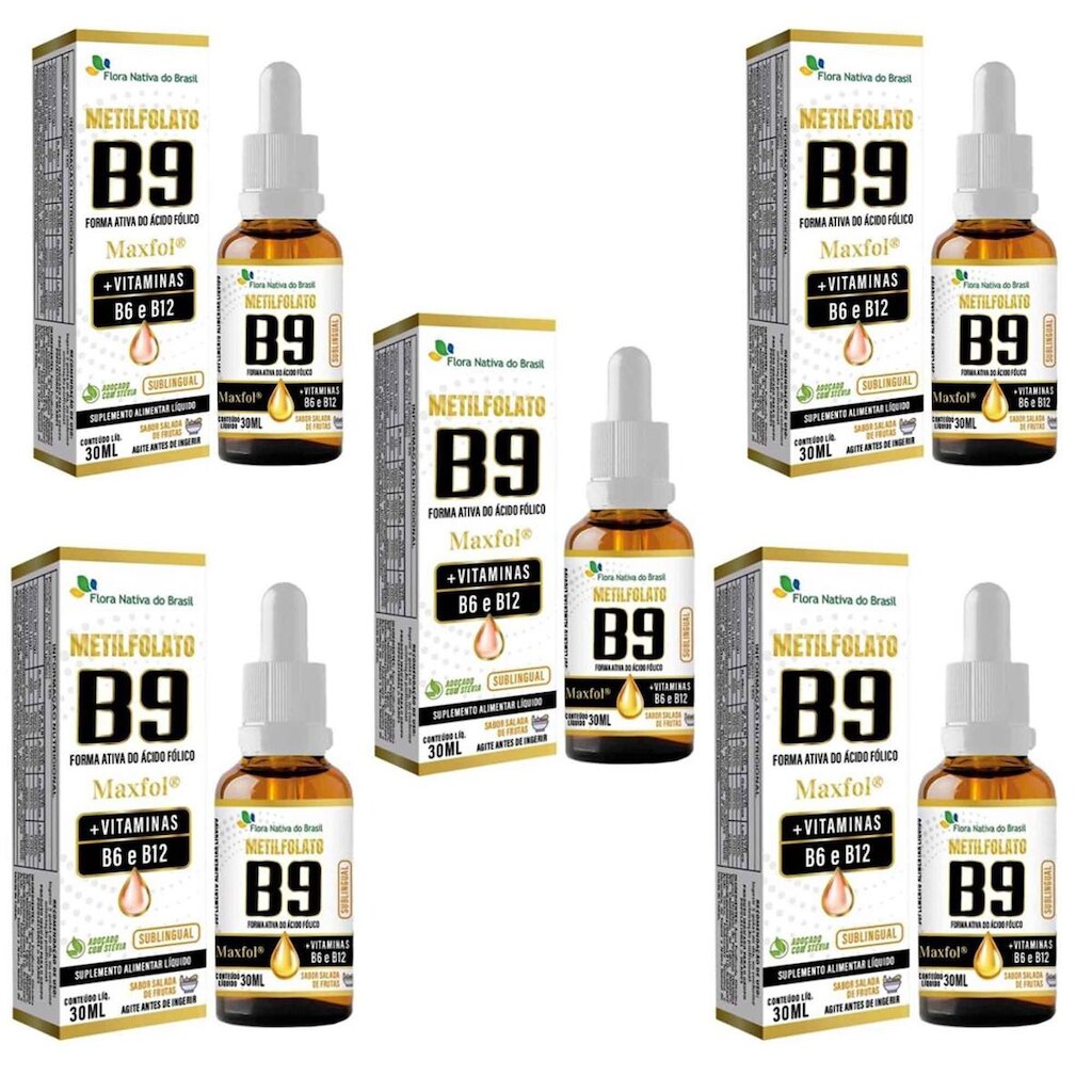 Kit 5 Metilfolato Maxfol B9 B6 e B12 Frutas 5x30ml Flora