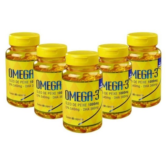 Kit 5 Ômega 3 1000mg 60 Cápsulas Auxilia A Memória E O Coração - Amarelo