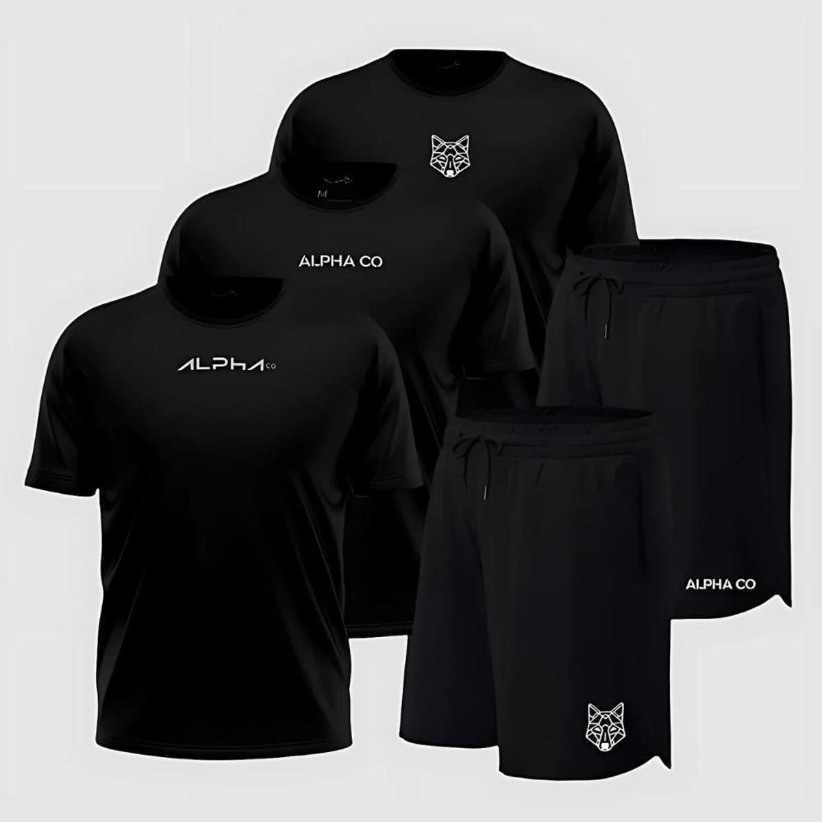 Kit 5 Peças All Black Dry 3 Camisetas e 2 Bermudas Alpha Co Menor preço em Kit 5 Peças All Black Dry 3 Camisetas e 2 Bermudas Alpha Co
