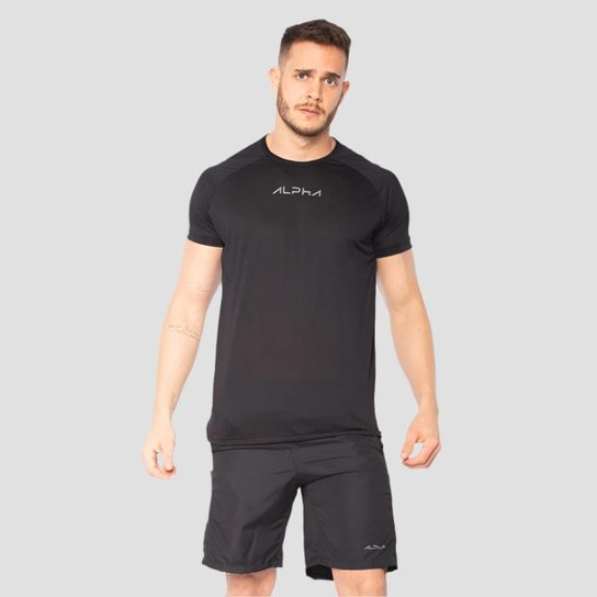 Kit 5 Peças All Black Dry 3 Camisetas e 2 Bermudas Alpha