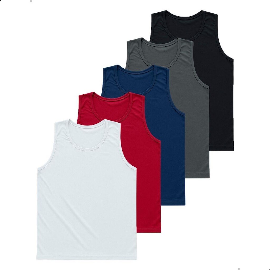 Kit 5 Regatas Básicas Masculina Dry Lisa Tradicional Poliéster Confortável Treino