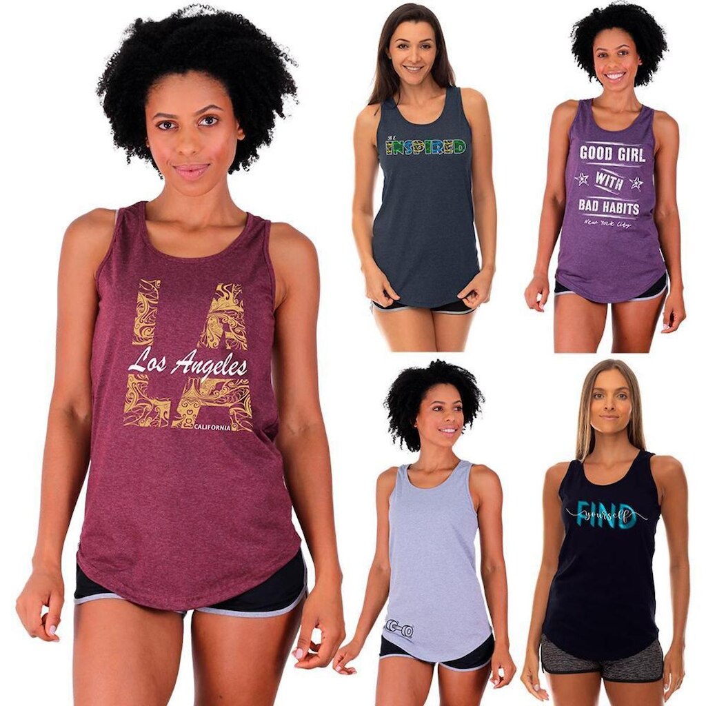 Kit 5 Regatas Longline Feminina MXD Conceito Slim Diversas Estampas