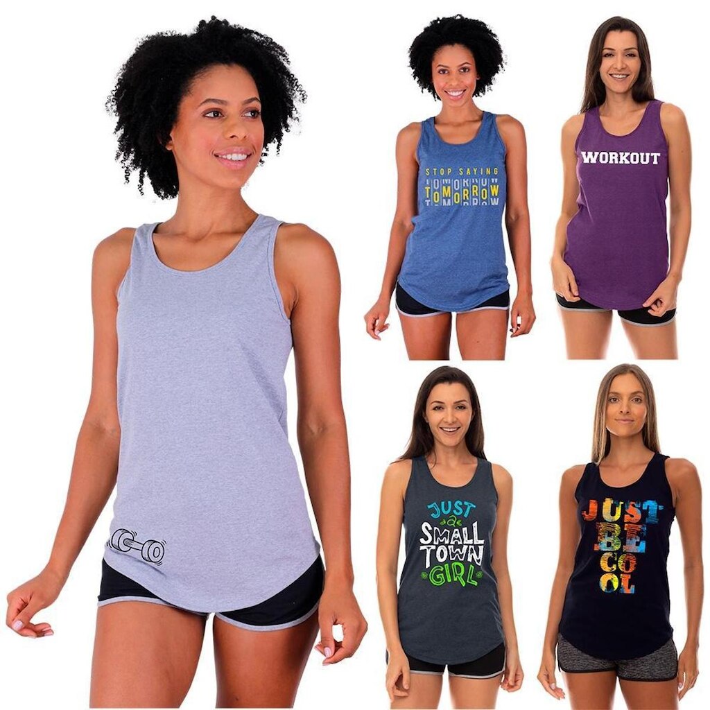 Kit 5 Regatas Longline Feminina MXD Conceito Slim Diversas Estampas