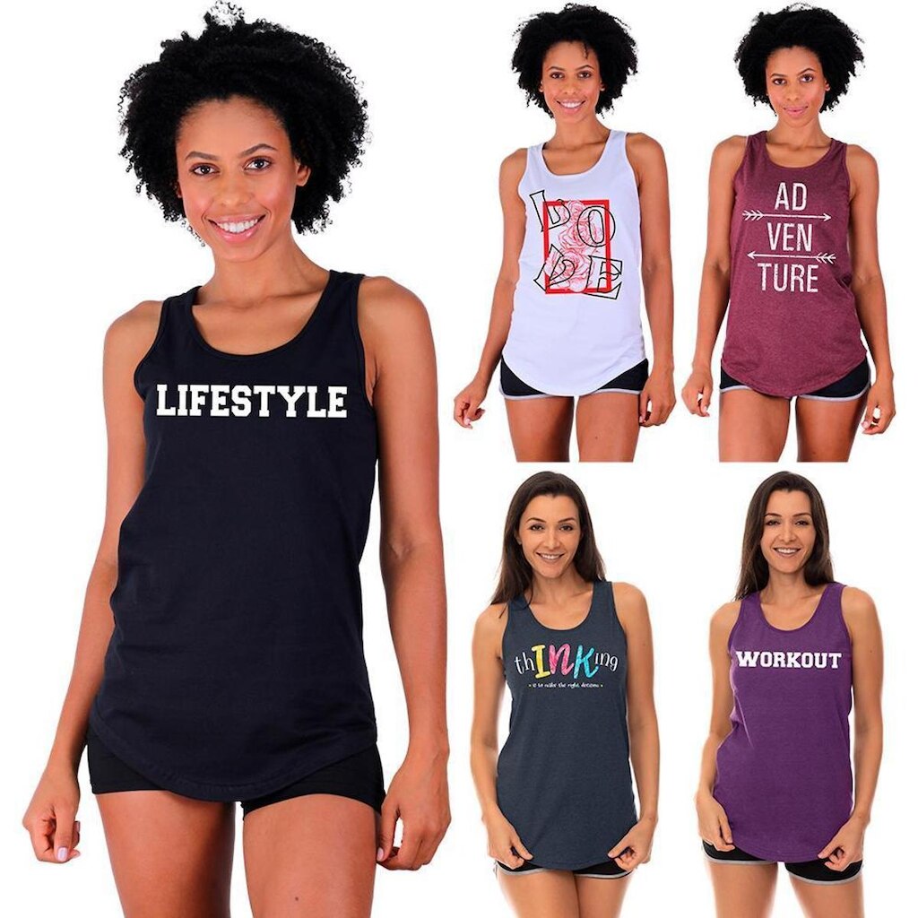 Kit 5 Regatas Longline Feminina MXD Conceito Slim Diversas Estampas
