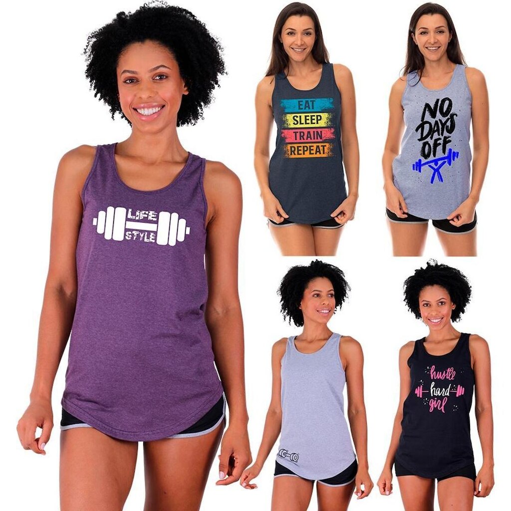 Kit 5 Regatas Longline Feminina MXD Conceito Slim Diversas Estampas