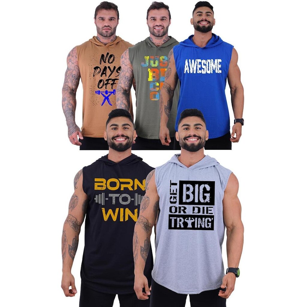 Kit 5 Regatas Longline Machão Com Touca Masculina MXD Conceito Sport Academia