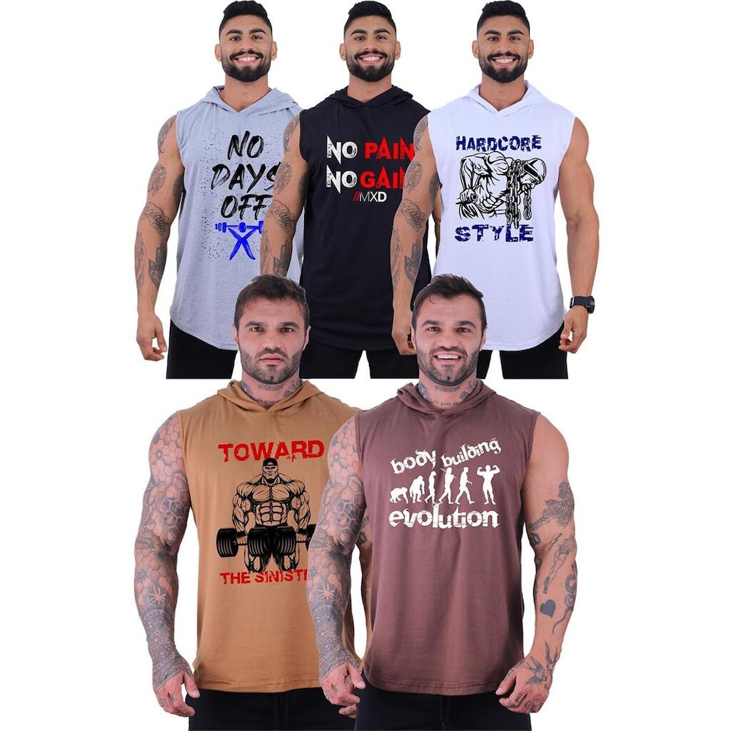 Kit 5 Regatas Longline Machão Com Touca Masculina MXD Conceito Sport Academia