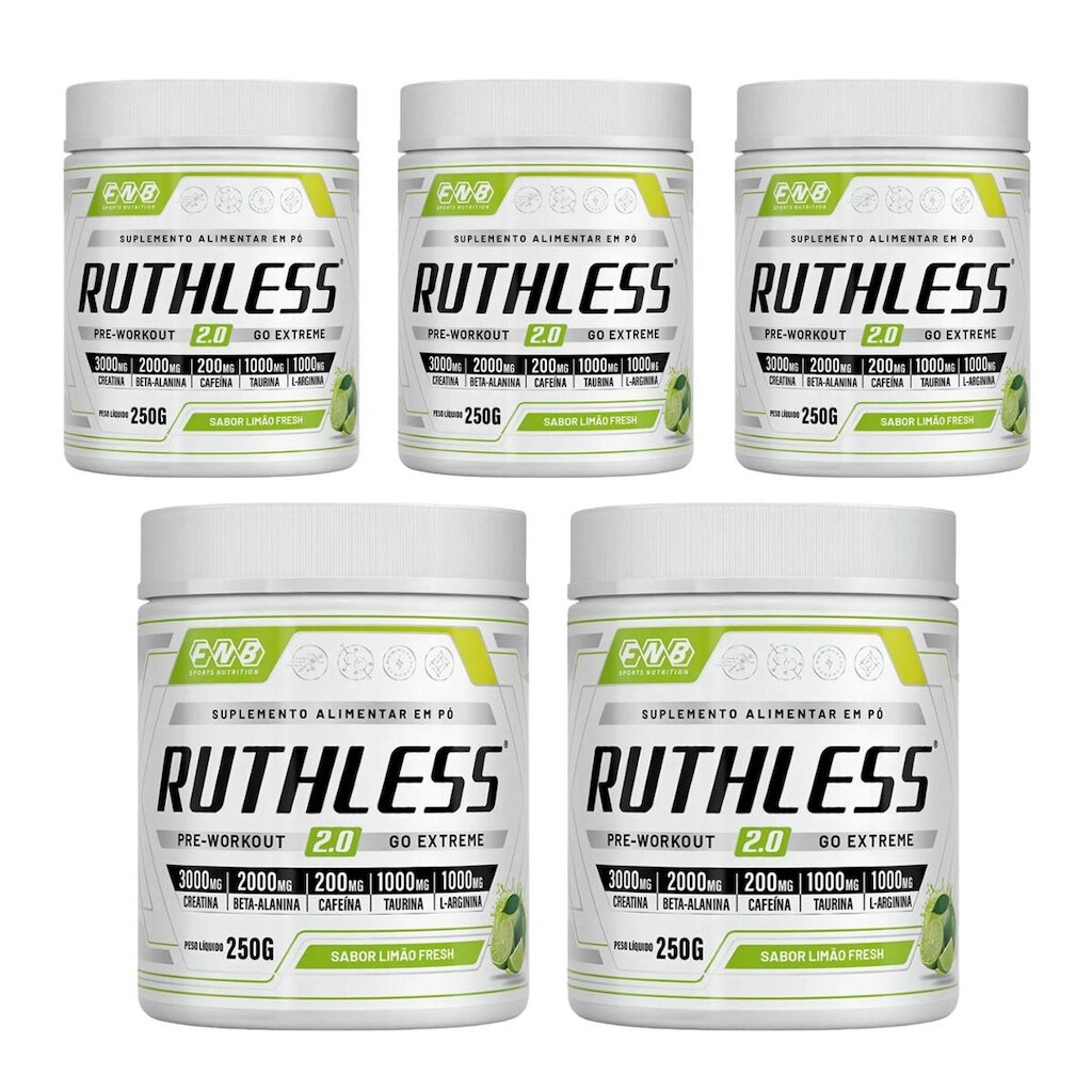 Kit 5 Ruthless 2.0 Pré-treino Sabor Limão 5x250g FNB Sport Nutrition