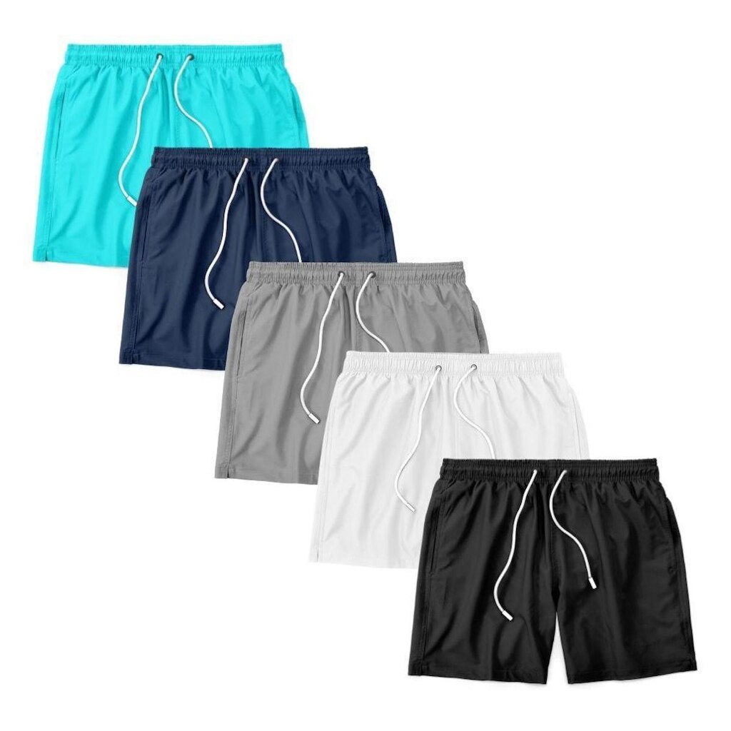 Kit 5 Shorts Bermuda Masculino Tactel Liso Praia Academia
