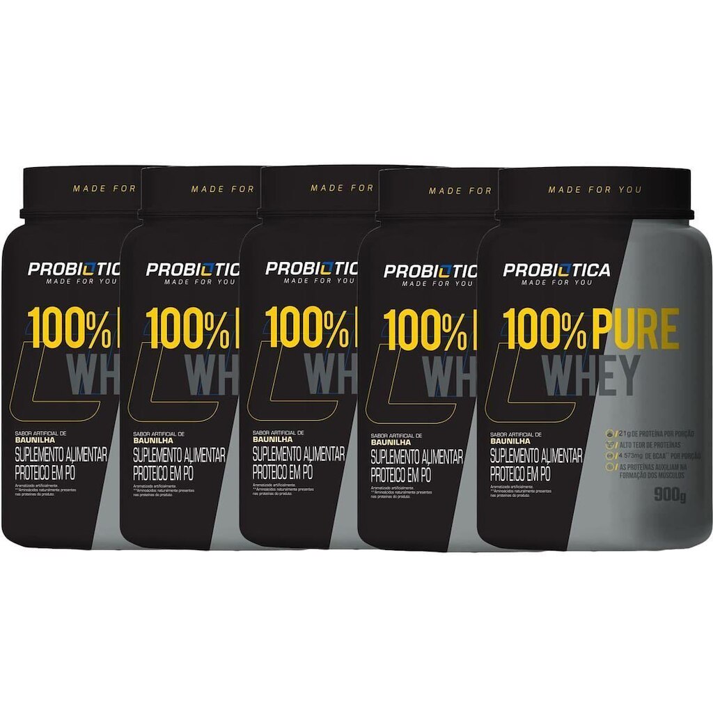 Kit 5X 100% Pure Whey Nova Fórmula - 900g Baunilha - Probiótica