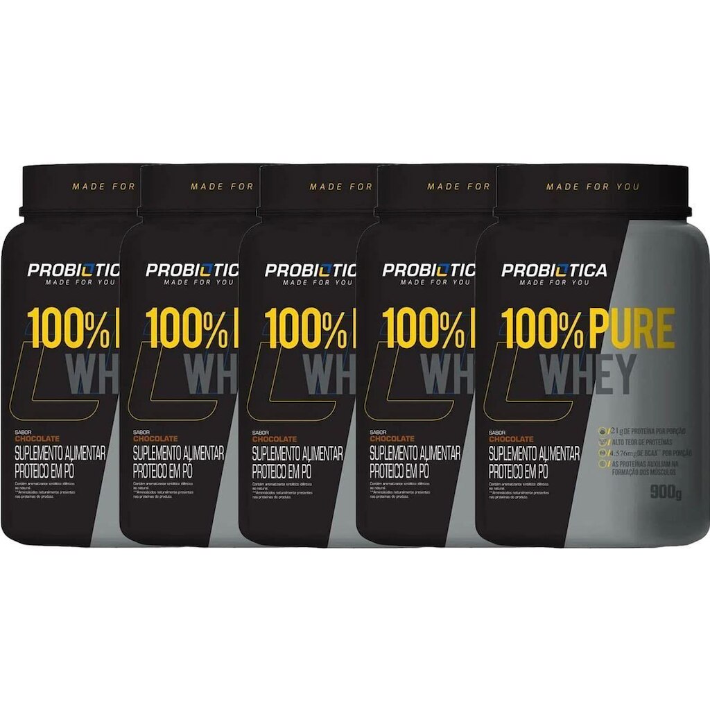 Kit 5X 100% Pure Whey Nova Fórmula - 900g Chocolate - Probiótica