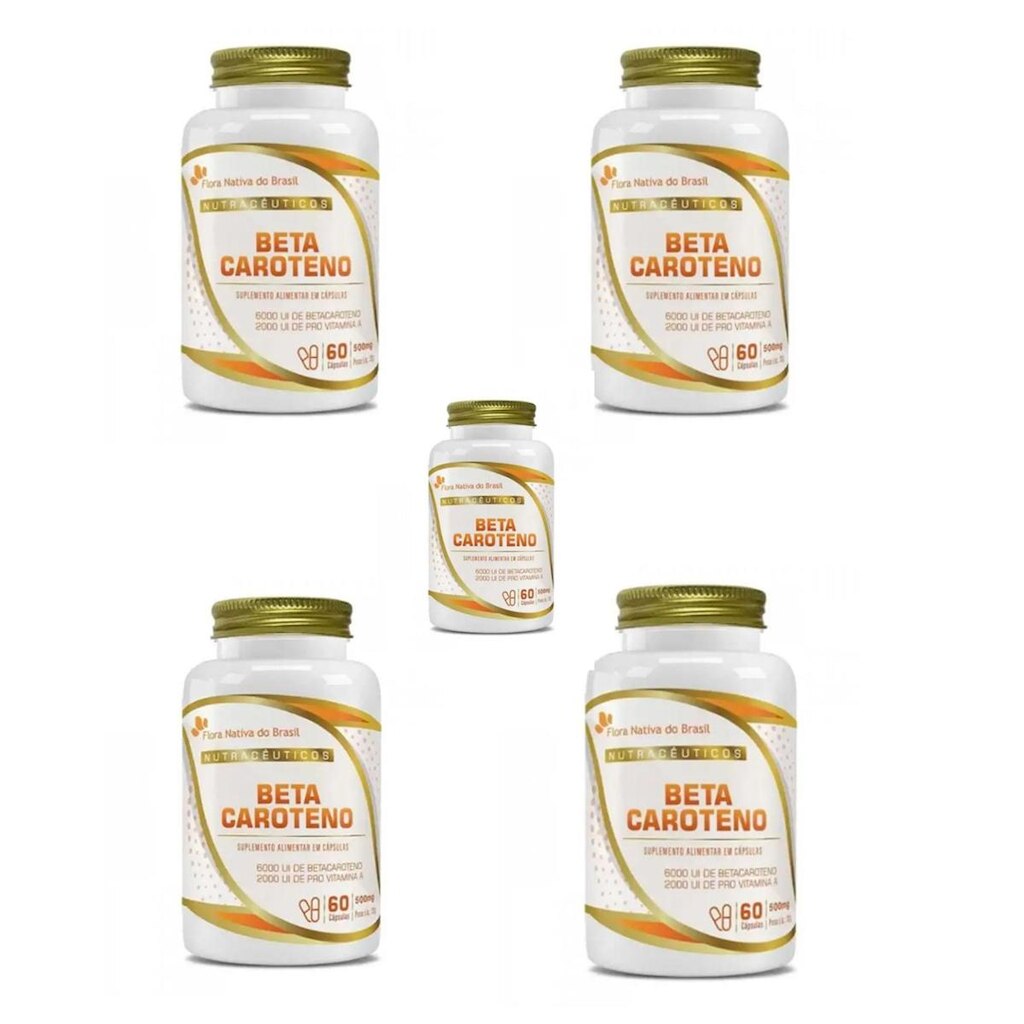 Kit 5x Beta Caroteno 600ui 5x60 cps Flora Nativa