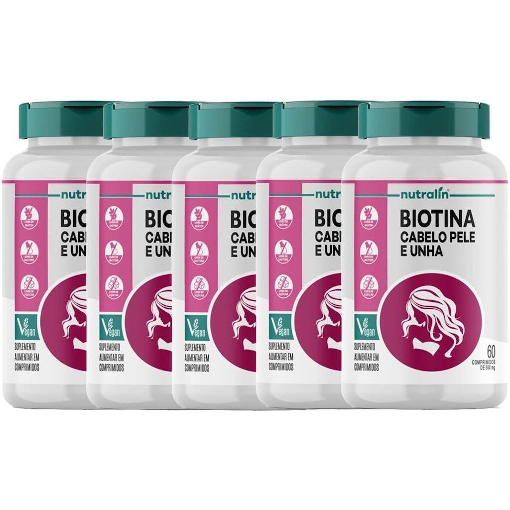 Kit 5X Biotina Cabelo, Pele e Unha - 60 Comprimidos - Nutralin