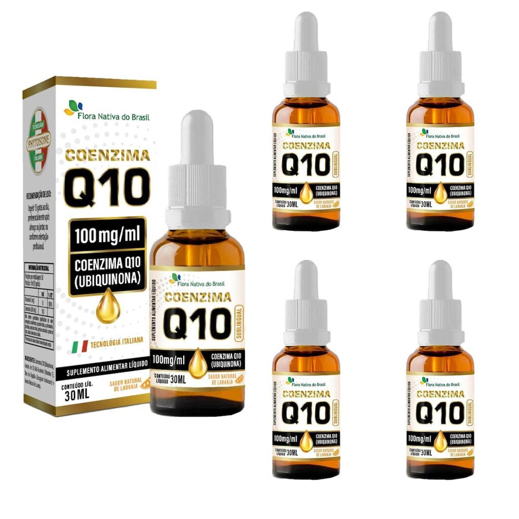 Kit 5x Coenzima Q10 100mg gotas Laranja 5x30ml Flora Nativa