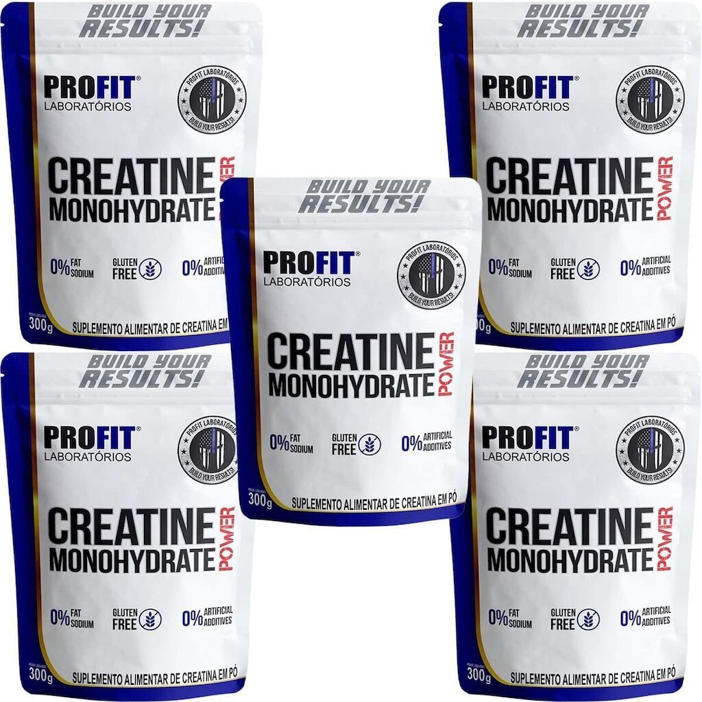 Kit 5X Creatine Monohydrate Power - 300g Refil Sem Sabor - Profit