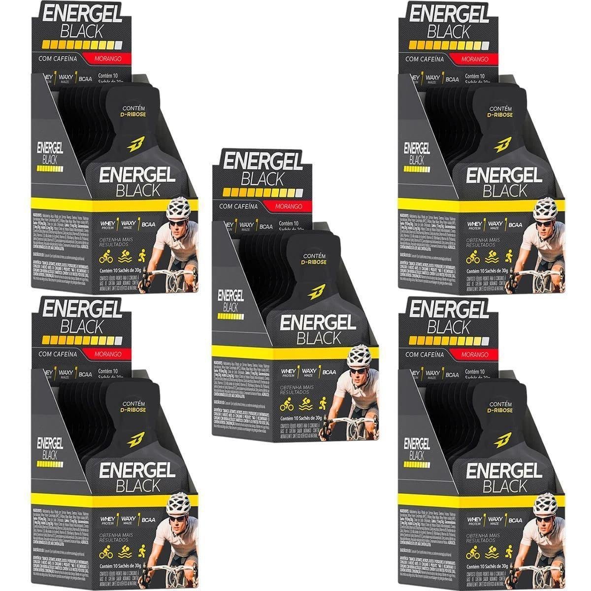 Kit 5X Energel Black - 10 Sachês Morango - BodyAction
