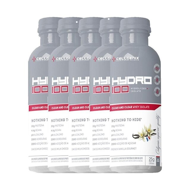 Kit 5x Hydro 100 Whey Protein Isolado Dose única - Cellgenix - Branco ...