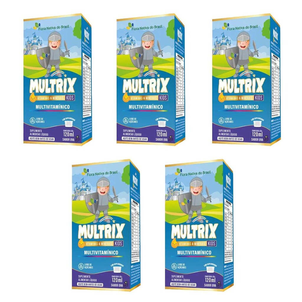 Kit 5x Multrix Infantil Vitaminas A Z 5x120ml Uva Flora
