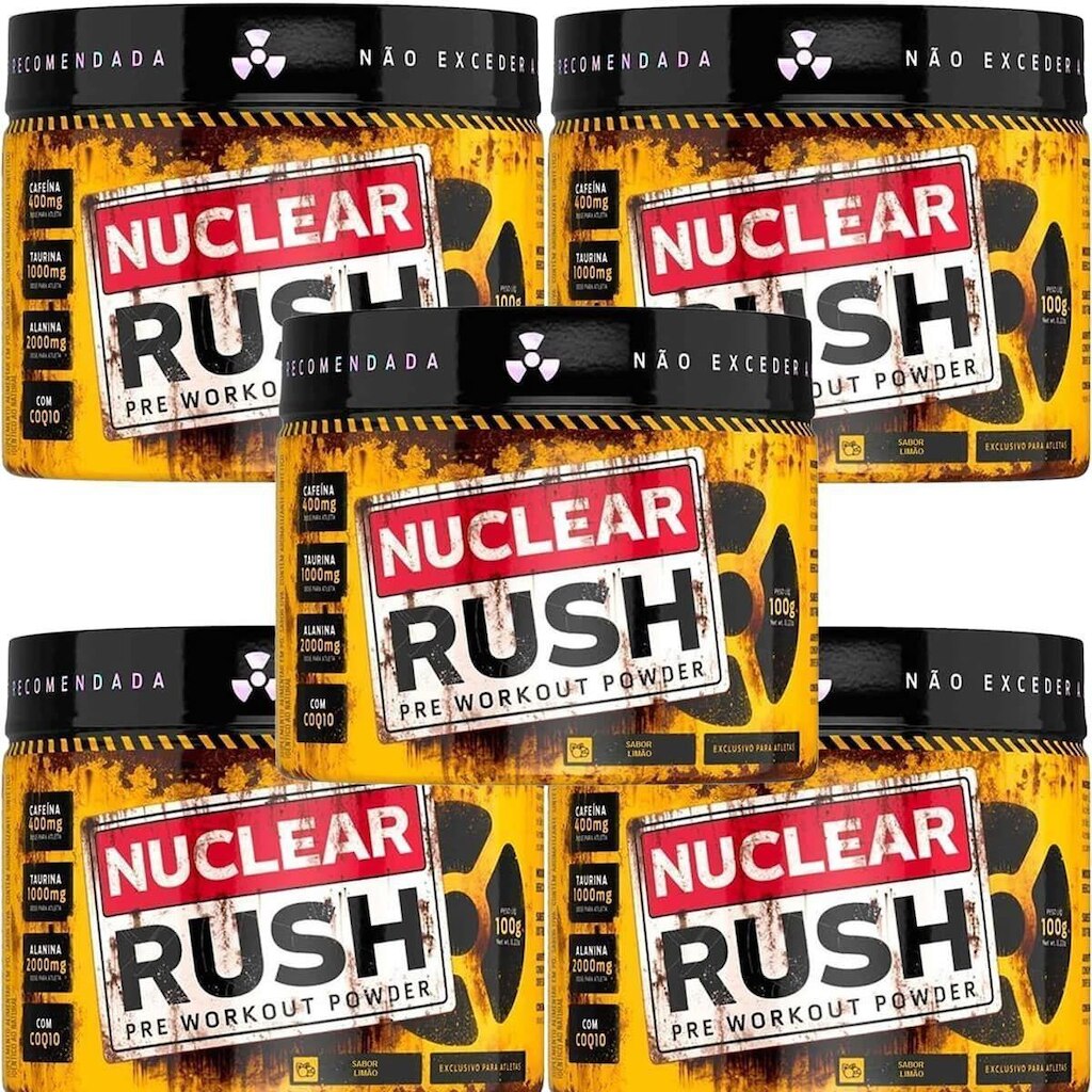 Kit 5X Nuclear Rush Pre Workut Powder - 100g Limão - BodyAction