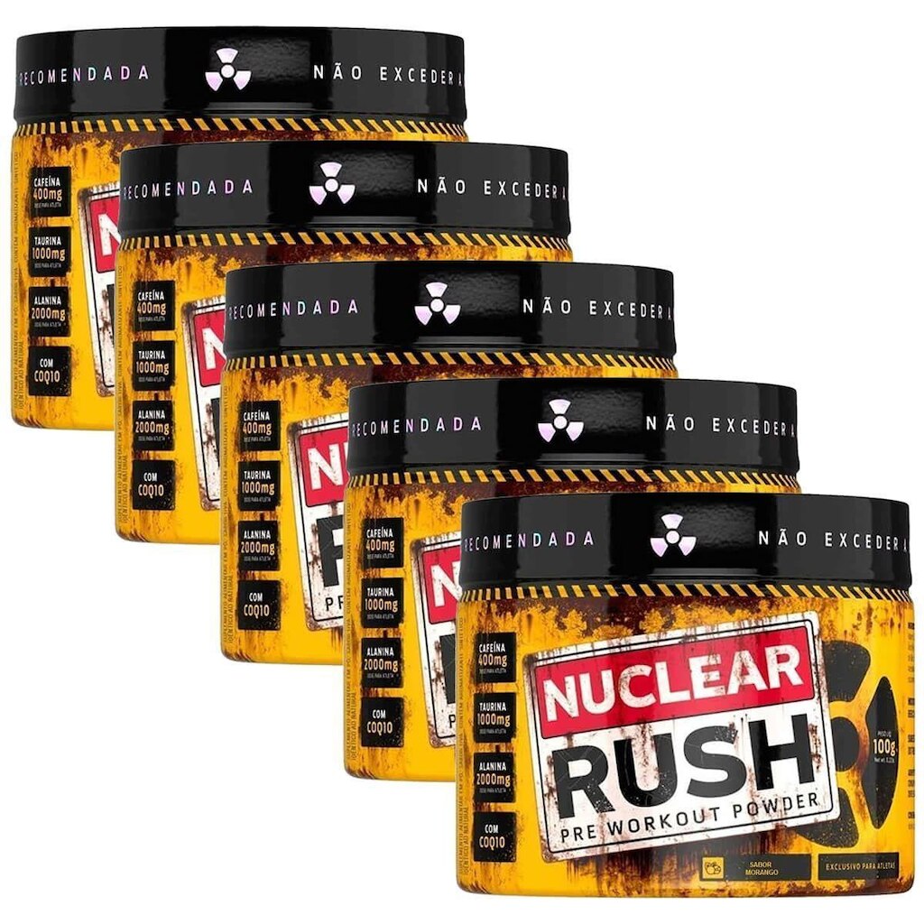 Kit 5X Nuclear Rush Pre Workut Powder - 100g Morango - BodyAction