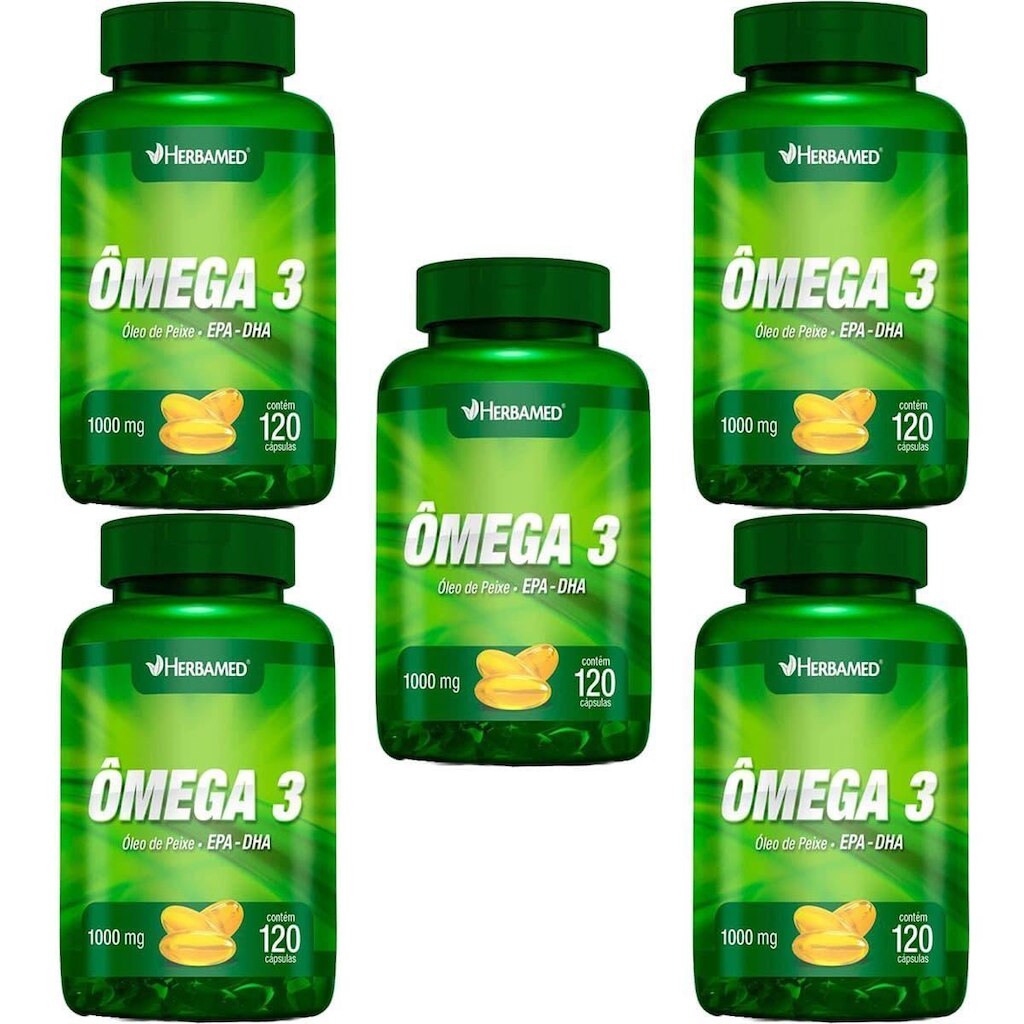 Kit 5X Ômega 3 1000mg - 120 Cápsulas - Herbamed