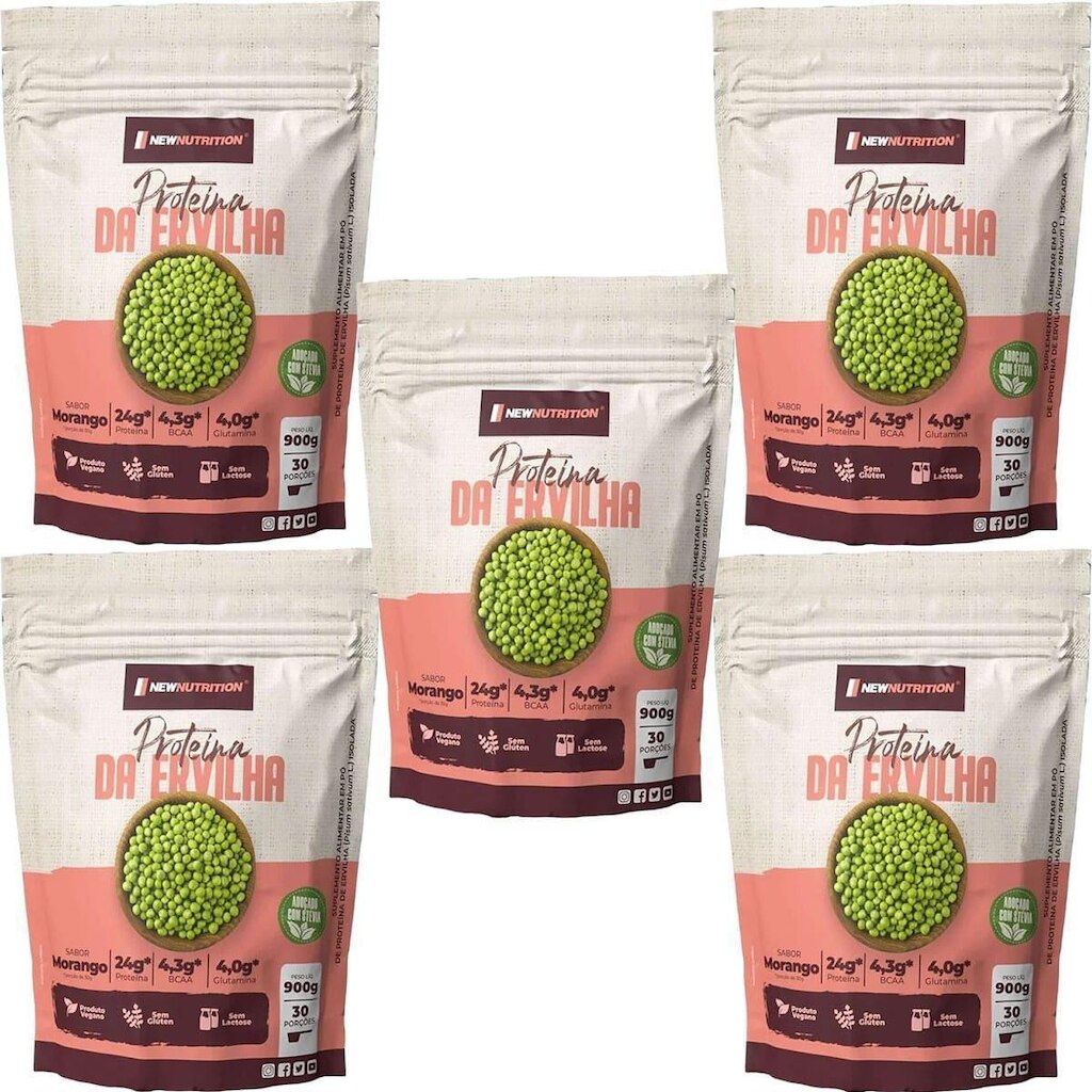 Kit 5X Proteína da Ervilha - 900g Refil Morango - NewNutrition