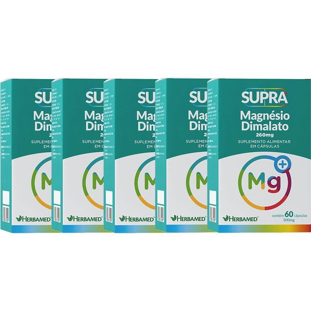 Kit 5X Supra Magnésio Dimalato - 500mg 60 Cápsulas - Herbamed