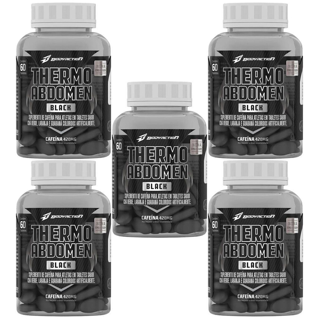 Kit 5X Thermo Abdomen Black - 60 Comprimidos - BodyAction
