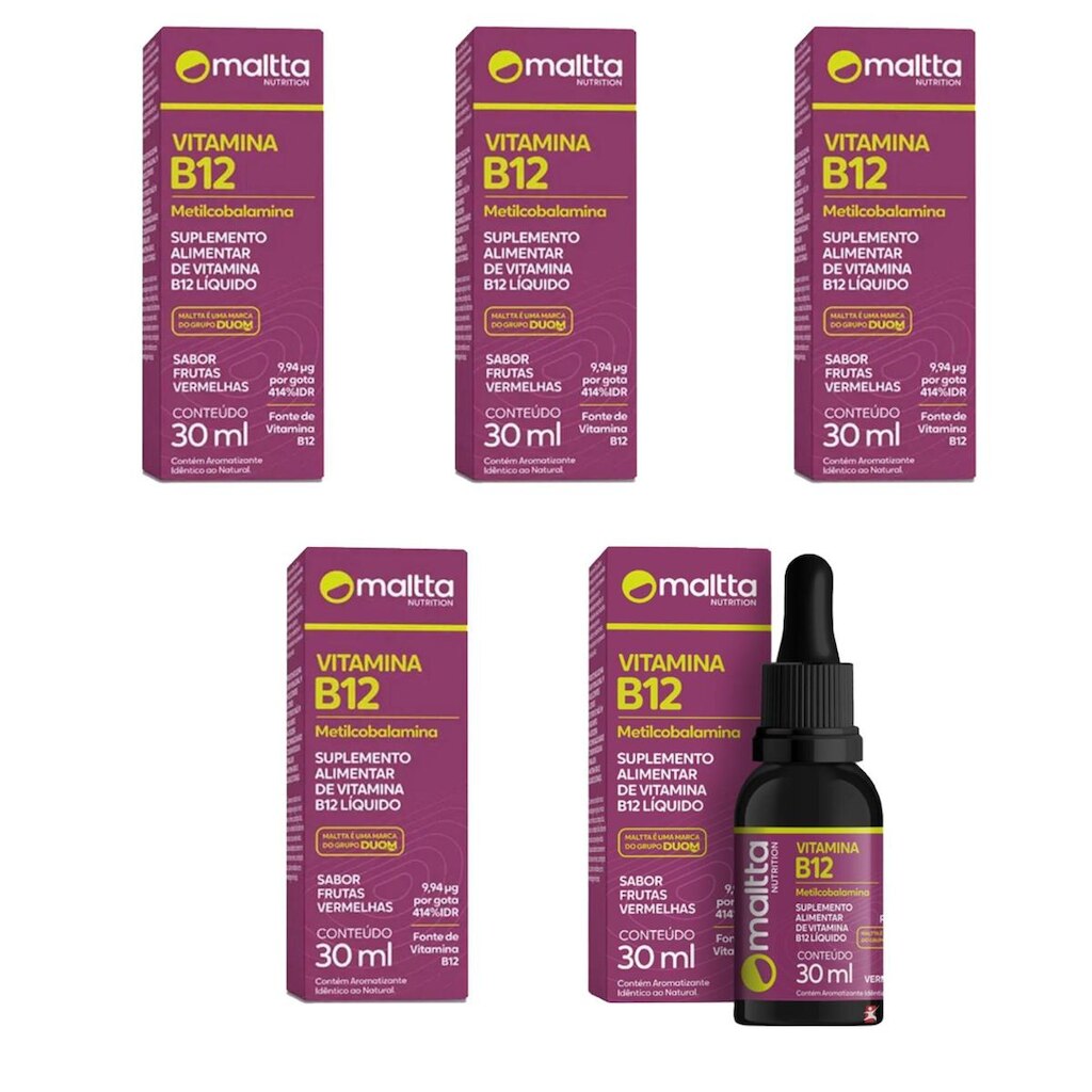 Kit 5x Vitamina B12 Metilcobalamina gotas 5x30ml Sabor Frutas Vermelhas Maltta