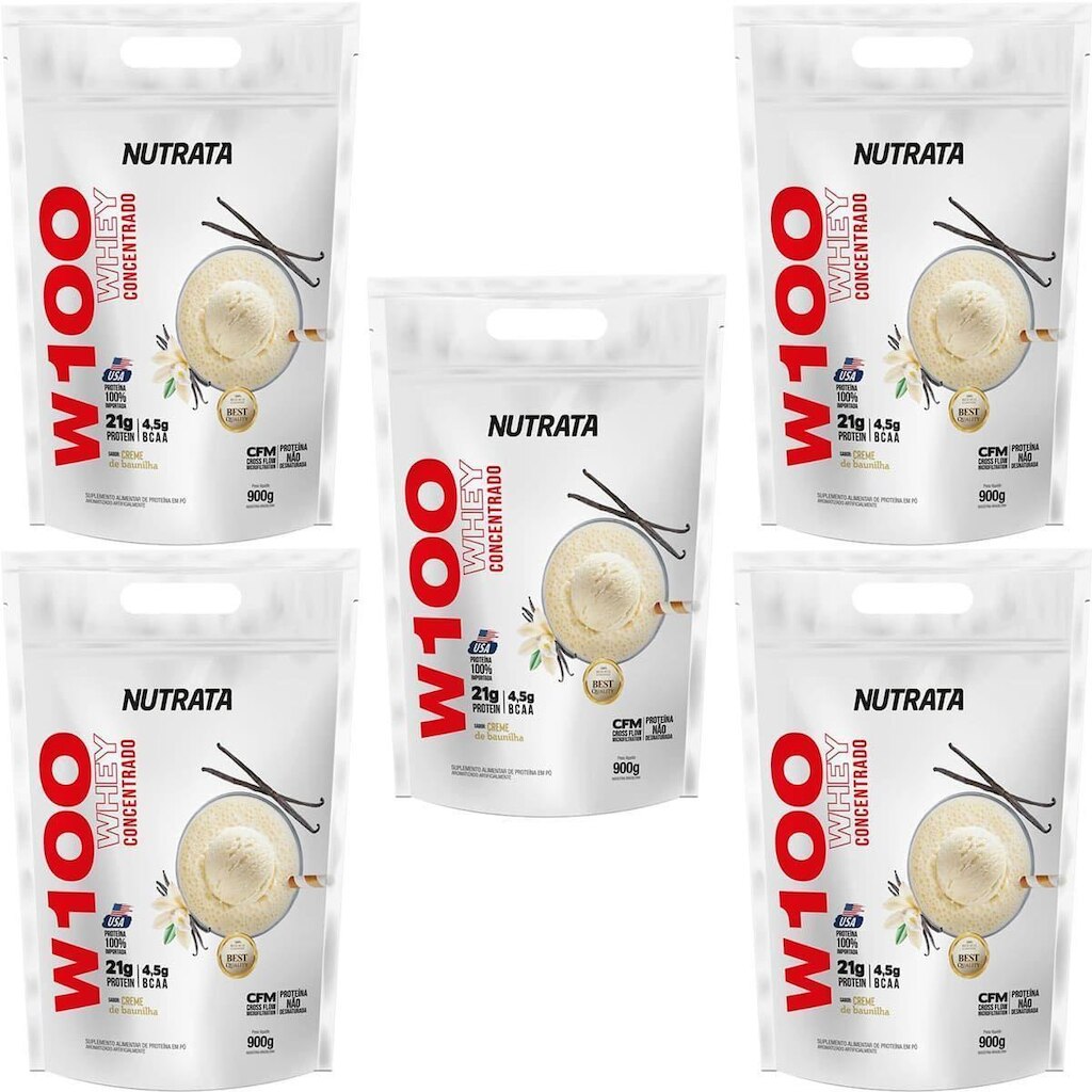 Kit 5X W100 Whey Concentrado - 900g Refil Baunilha - Nutrata