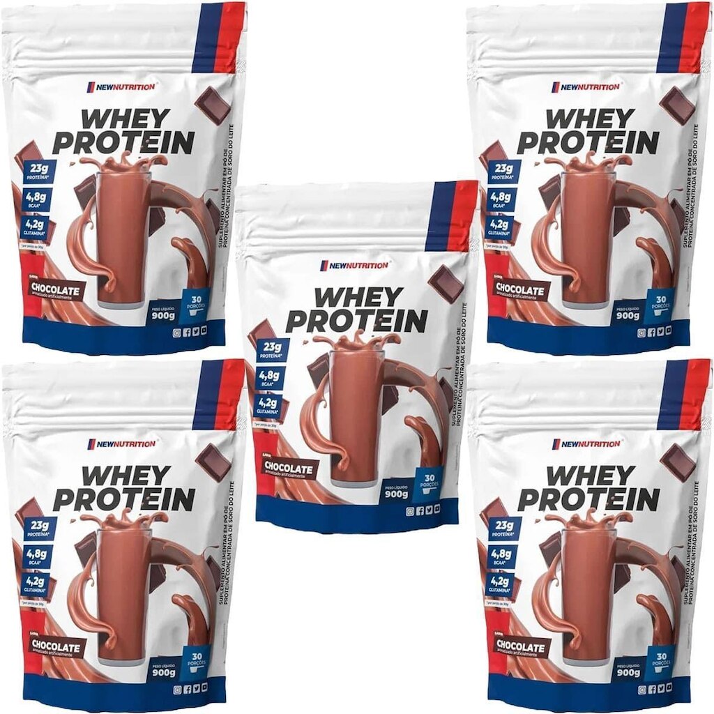 Kit 5X Whey Protein - 900g Refil Chocolate - NewNutrition