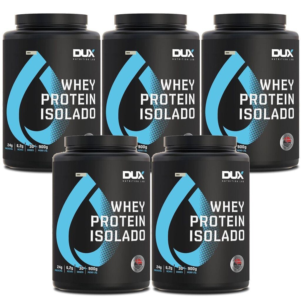 Kit 5X Whey Protein Isolado - 900g Coco - Dux Nutrition