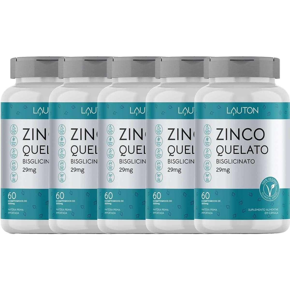 Kit 5X Zinco Quelato 60 Comprimidos Lauton Nutrition