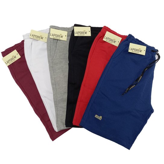 Kit 6 Bermudas Moletom Grosso Lisa Laporem Masculina - Preto Menor preço em Kit 6 Bermudas Moletom Grosso Lisa Laporem Masculina - Preto